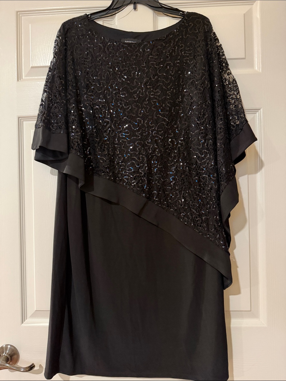 R&M Richards Black Sequin Capelet Midi Dress